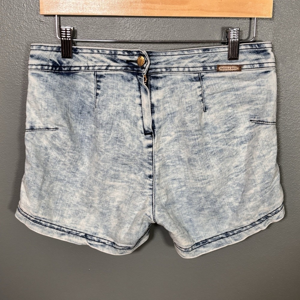 Acid Wash Festival Shorts Womens Medium Boho Denim Blue Jean Watch LA USA Retro